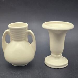 Shawnee Pottery White Minature Vases Pair Vintage Made in USA